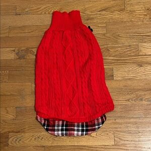 Pet Life Red Knit Dog Sweater with Plaid Lining
